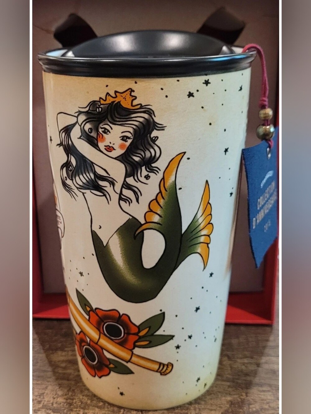 2015 Starbucks Dot Collection Siren Mermaid Sailor Tattoo Ceramic Travel NIB